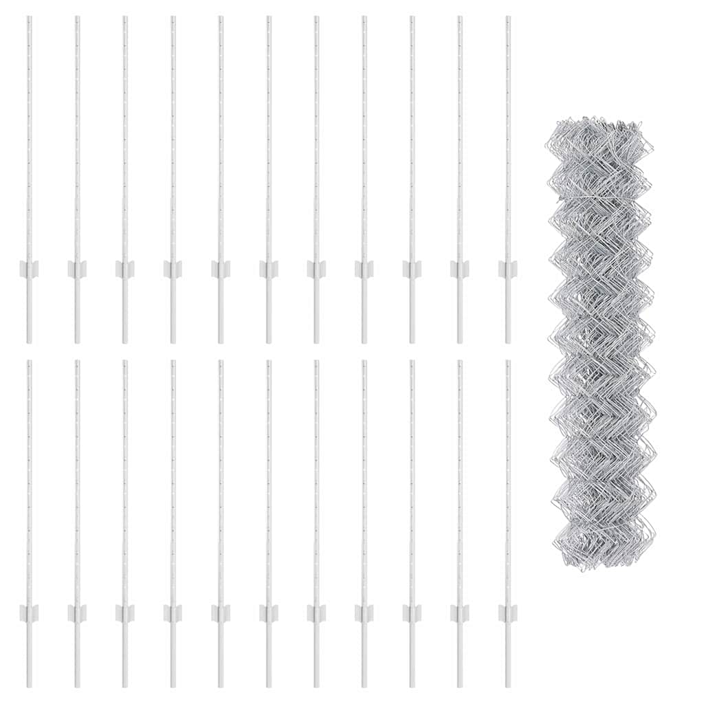 Kæde-link hegn med stolpe 25 x 1 m Galvaniseret stål Sølv Mesh
