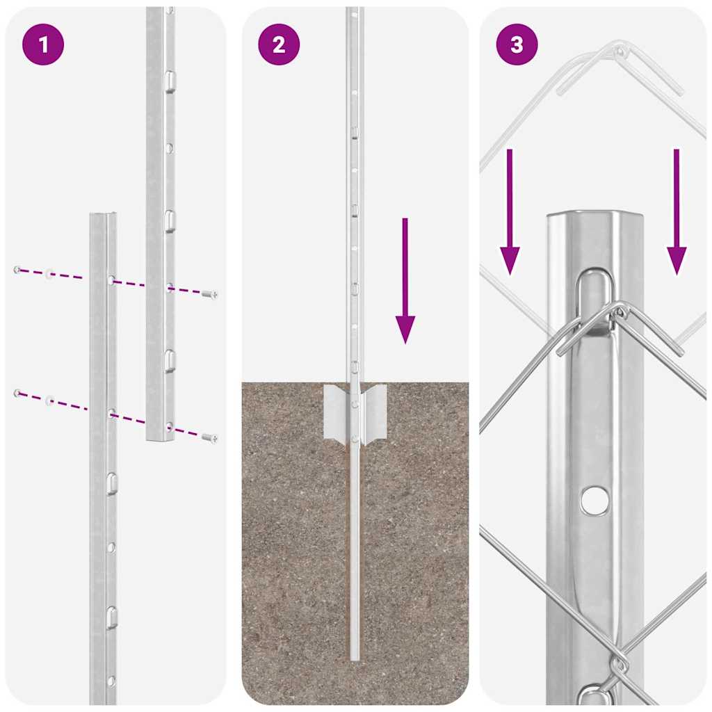 Kæde-link hegn med stolpe 25 x 1 m Galvaniseret stål Sølv Mesh