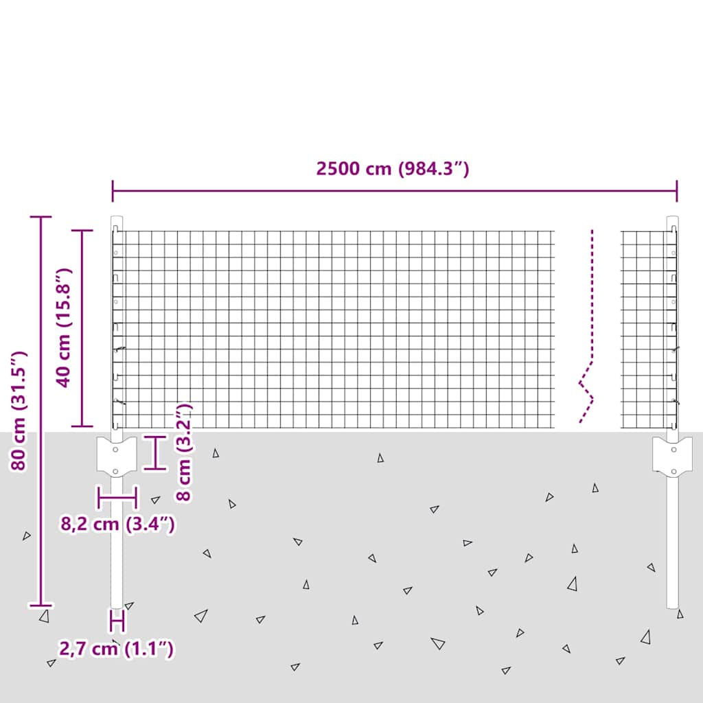 Svejsede trådhegn med stolper 25 x 0,4 m Galvaniseret stål Sølv