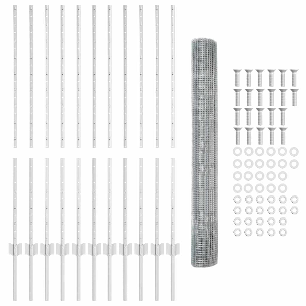 Svejsede trådhegn med stolper 25 x 1,2 m Galvaniseret stål Sølv