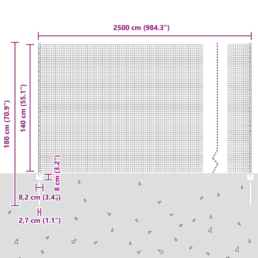 Svejsede trådhegn med stolper 25 x 1,4 m Galvaniseret stål Sølv