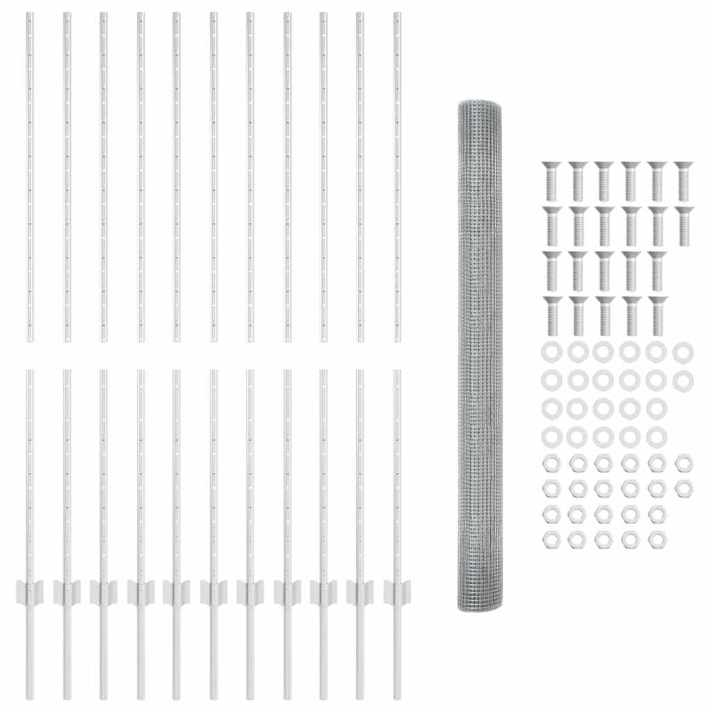 Svejsede trådhegn med stolper 25 x 1,4 m Galvaniseret stål Sølv