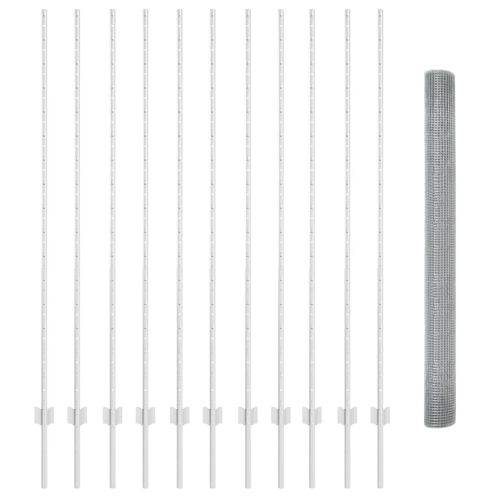 Svejsede trådhegn med stolper 25 x 1,5 m Galvaniseret stål Sølv