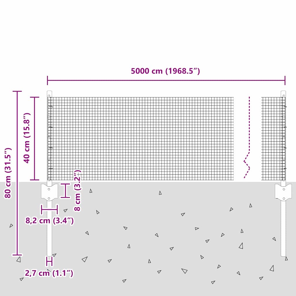 Svejsede trådhegn med stolper 50 x 0,4 m Galvaniseret stål Sølv