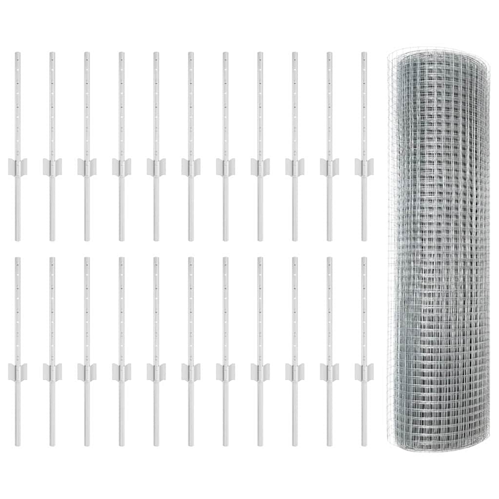 Svejsede trådhegn med stolper 50 x 0,4 m Galvaniseret stål Sølv