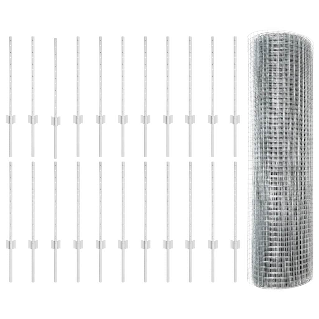 Svejsede trådhegn med stolper 50 x 0,5 m Galvaniseret stål Sølv