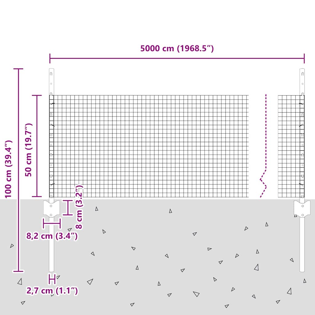 Svejsede trådhegn med stolper 50 x 0,5 m Galvaniseret stål Sølv