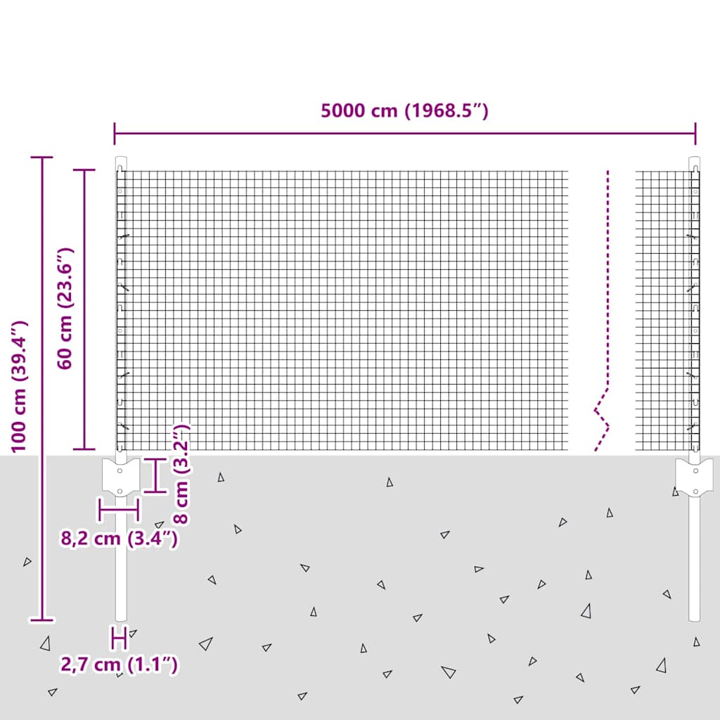 Svejsede trådhegn med stolper 50 x 0,6 m Galvaniseret stål Sølv