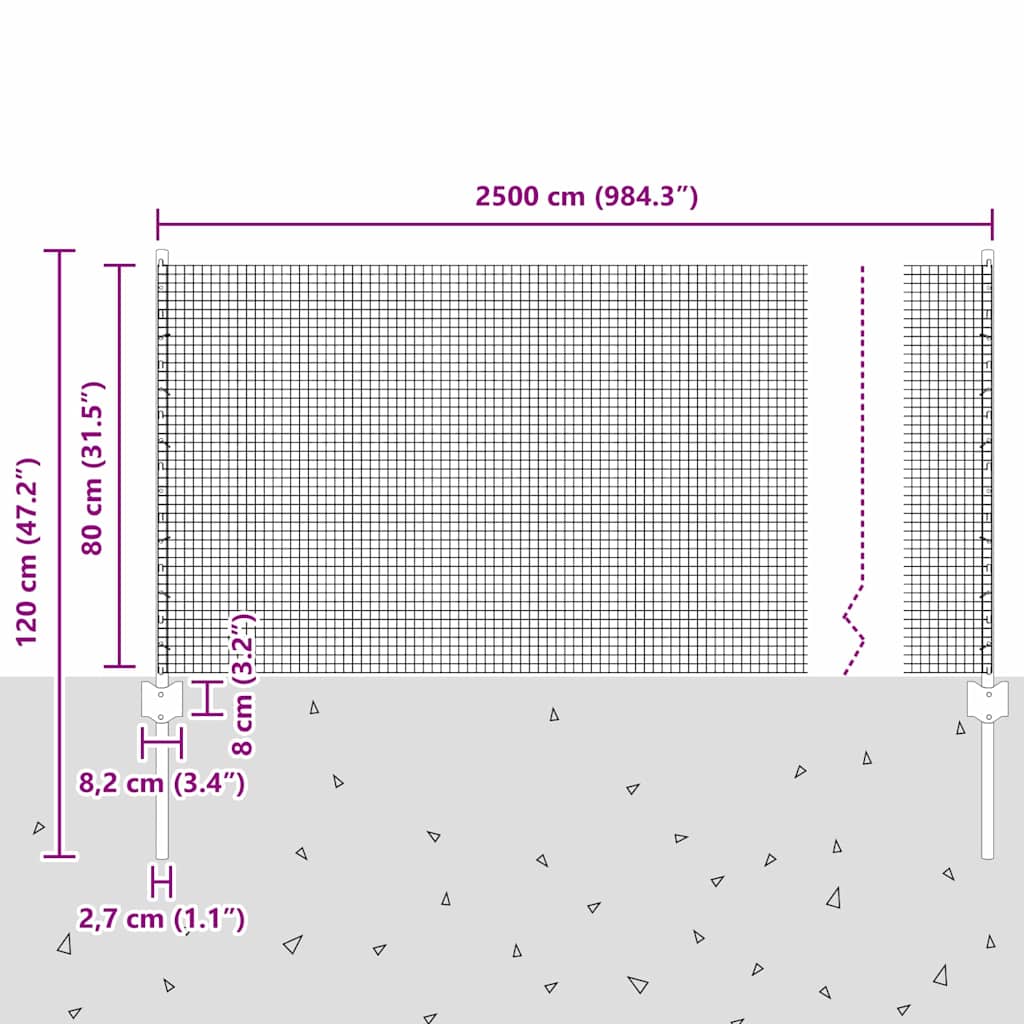 Svejsede trådhegn med stolper 50 x 0,8 m Galvaniseret stål Sølv