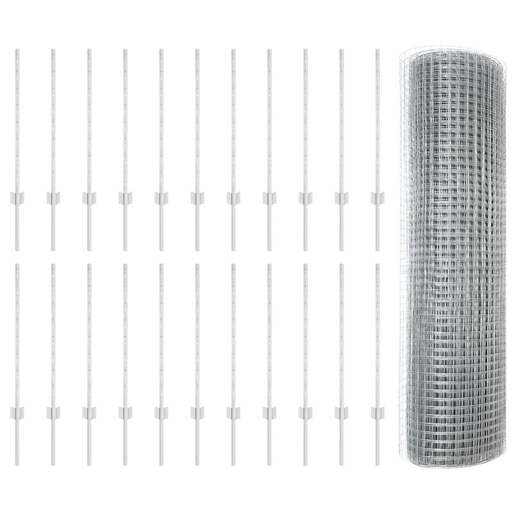 Svejsede trådhegn med stolper 50 x 0,8 m Galvaniseret stål Sølv