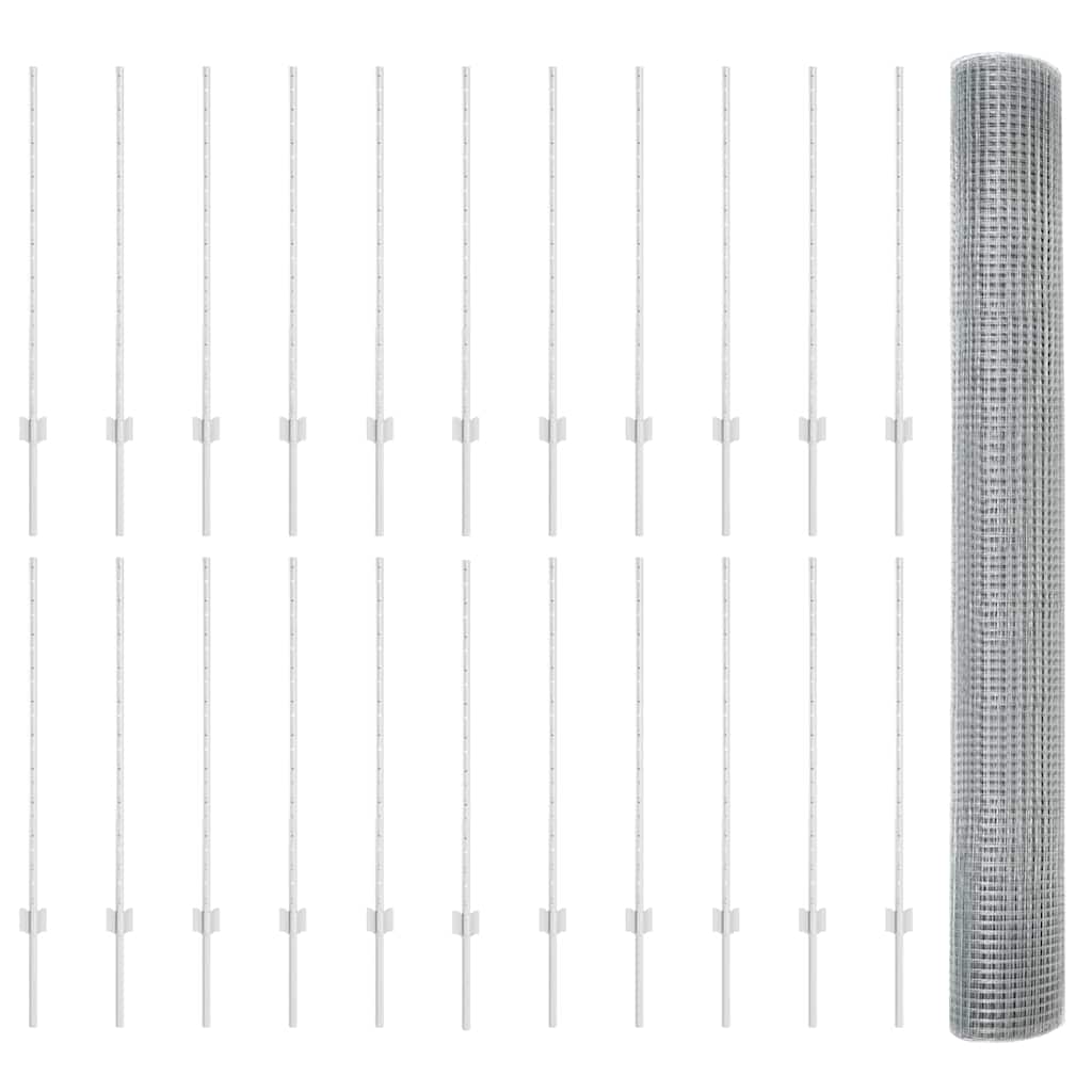 Svejsede trådhegn med stolper 50 x 1 m Galvaniseret stål Sølv