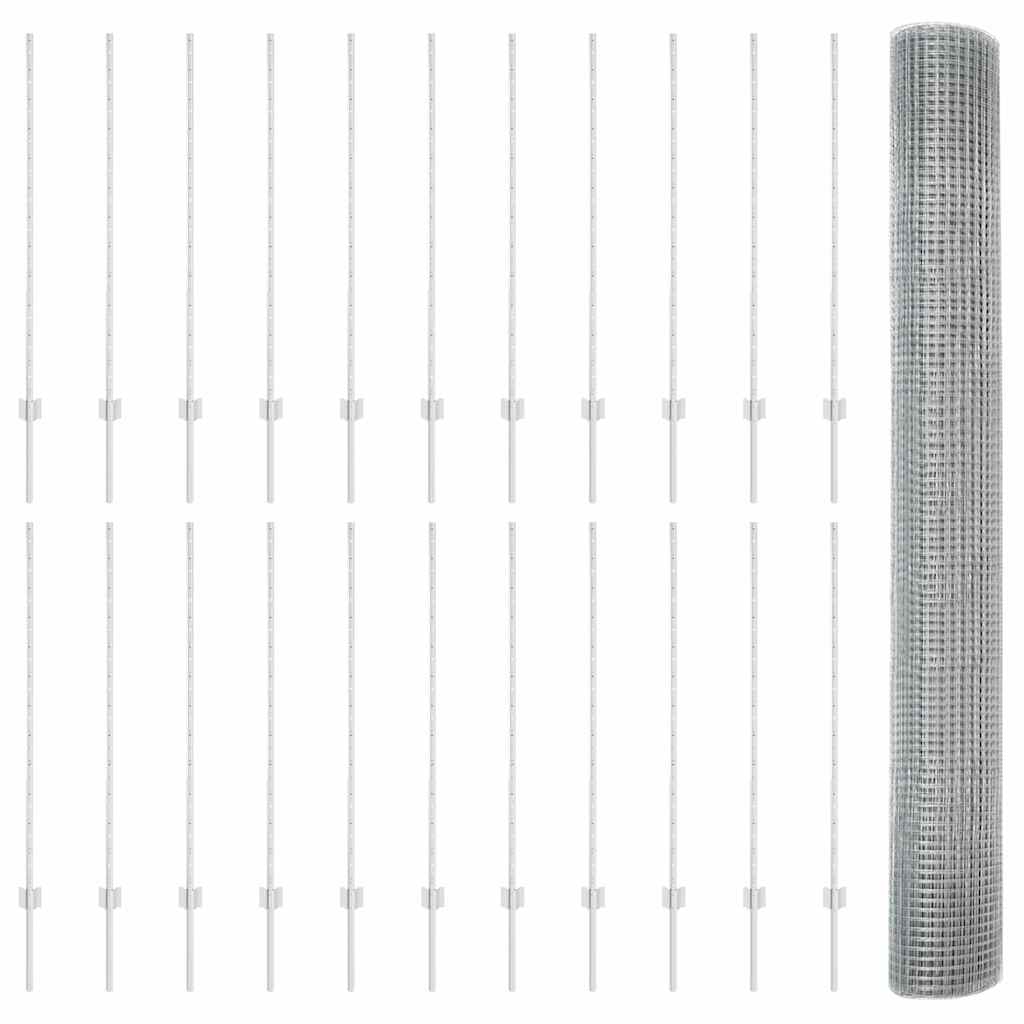Svejsede trådhegn med stolper 50 x 1,2 m Galvaniseret stål Sølv