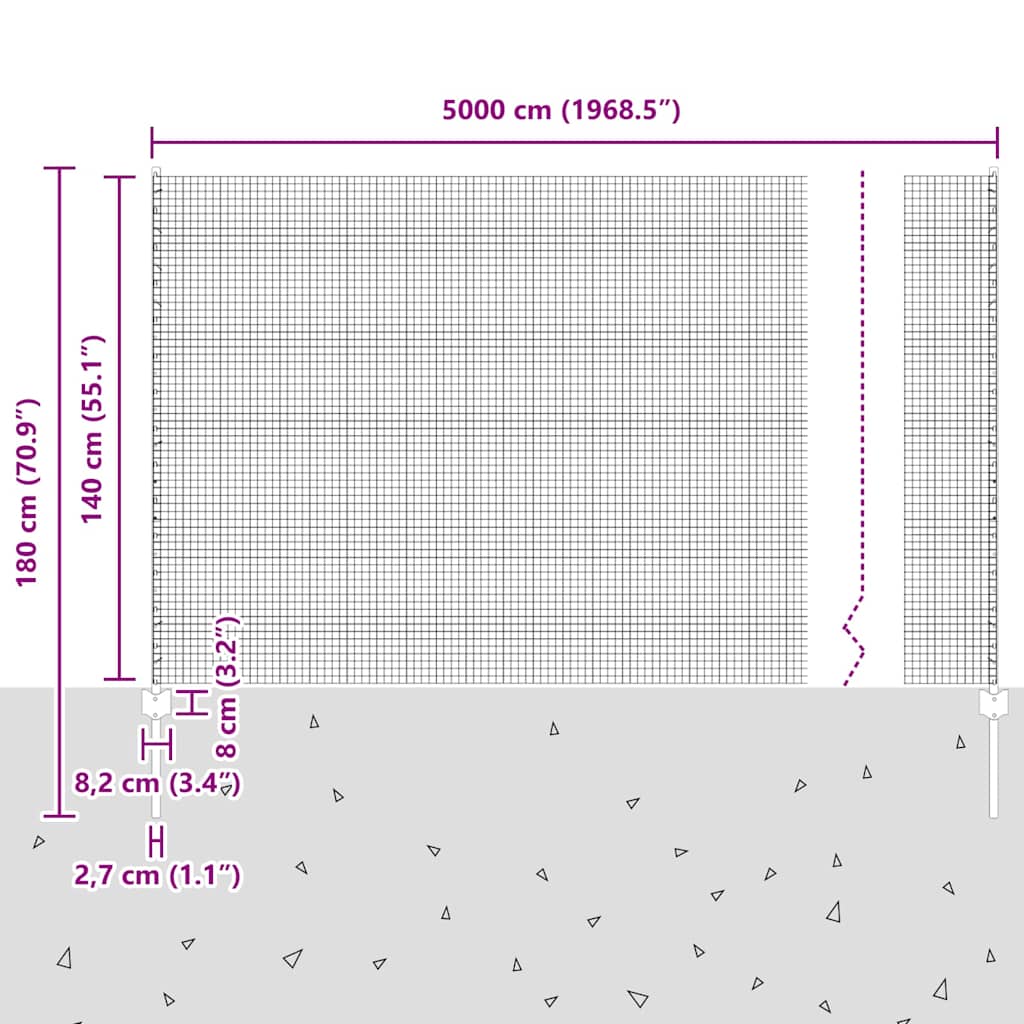 Svejsede trådhegn med stolper 50 x 1,4 m Galvaniseret stål Sølv