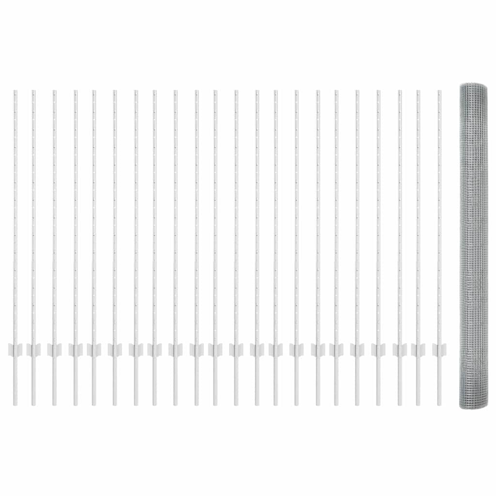 Svejsede trådhegn med stolper 50 x 1,4 m Galvaniseret stål Sølv