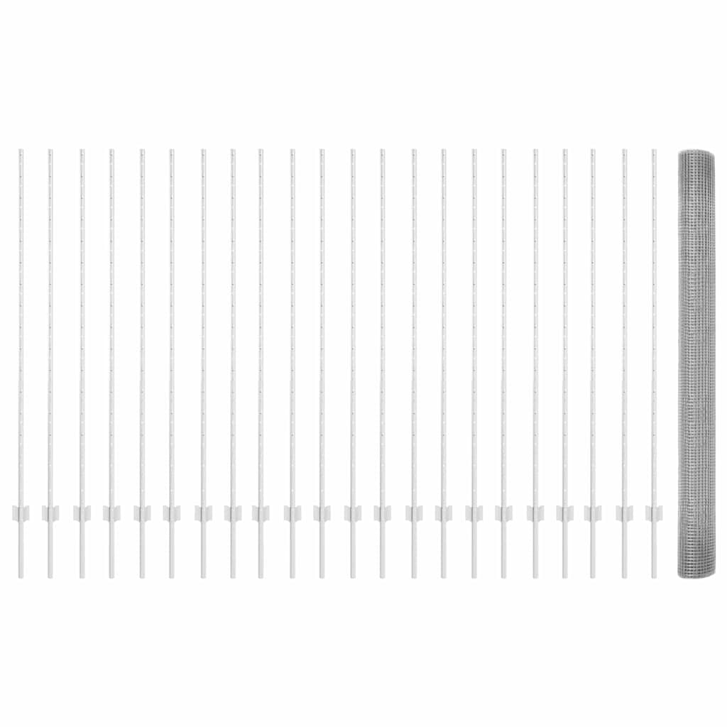 Svejsede trådhegn med stolper 50 x 1,5 m Galvaniseret stål Sølv