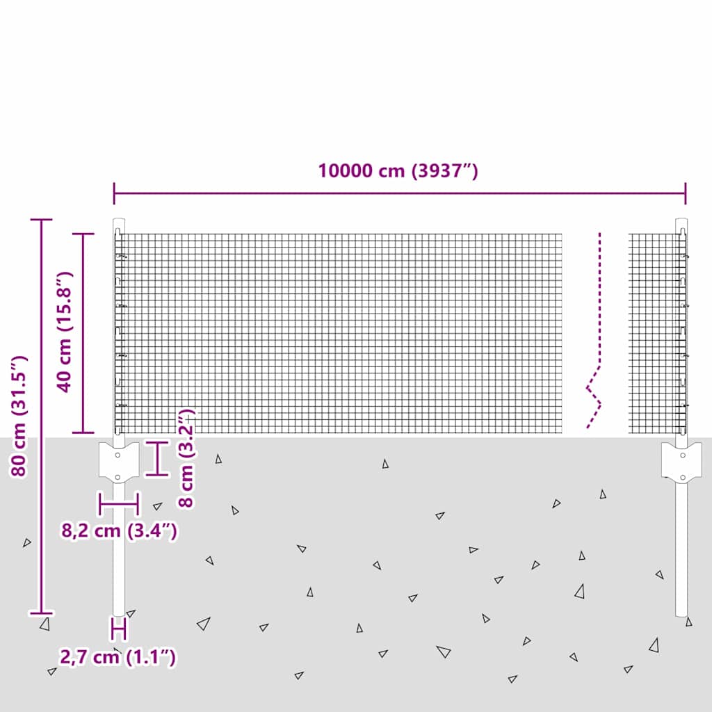 Svejsede trådhegn med stolper 100 x 0,4 m Galvaniseret stål