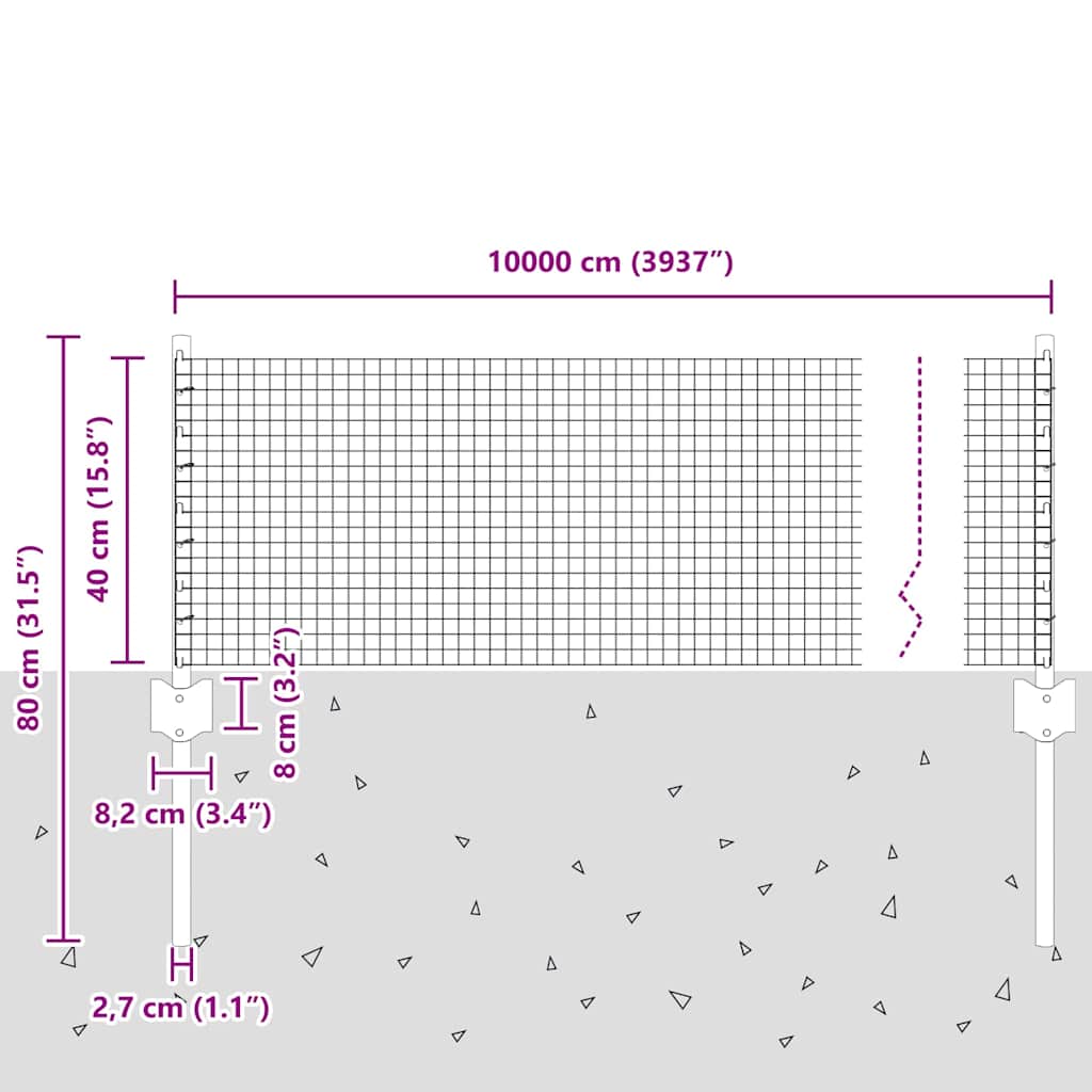 Svejsede trådhegn med stolper 100 x 0,4 m Galvaniseret stål