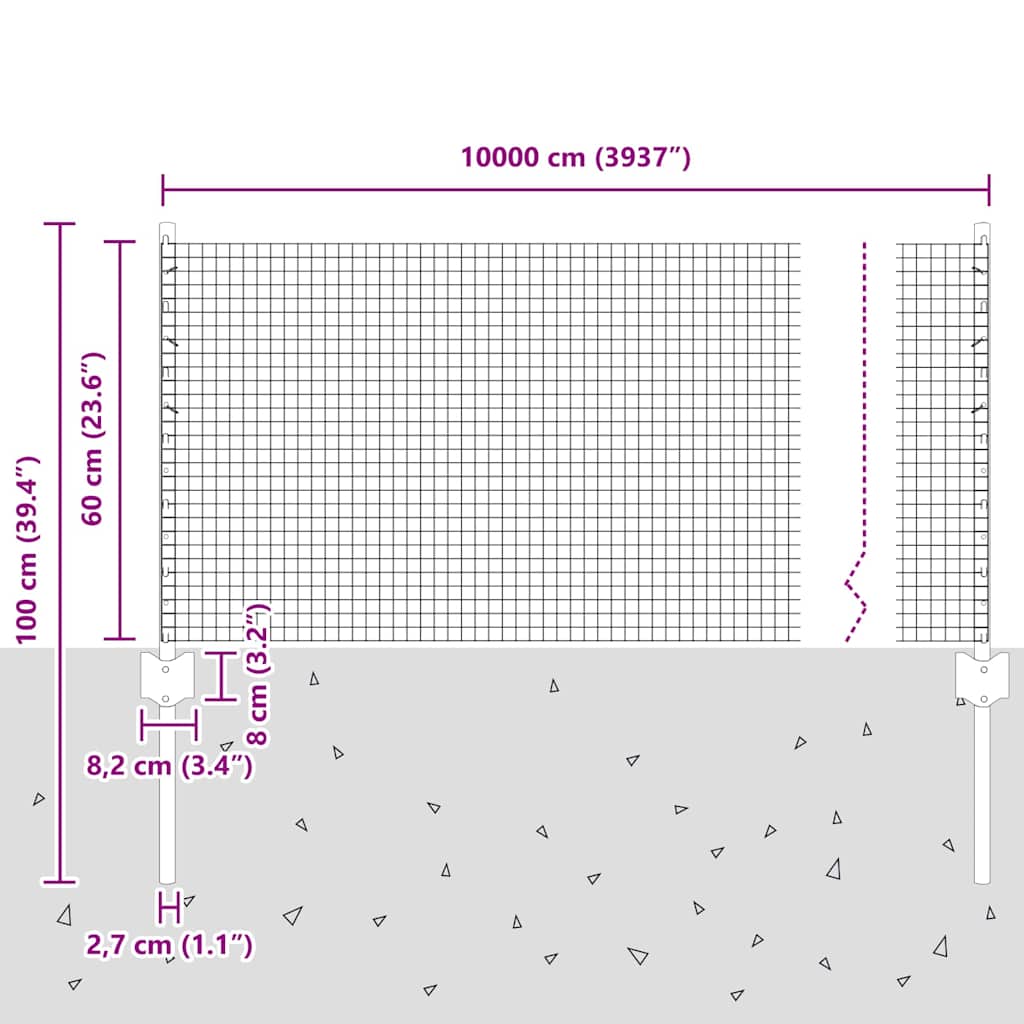 Svejsede trådhegn med stolper 100 x 0,6 m Galvaniseret stål