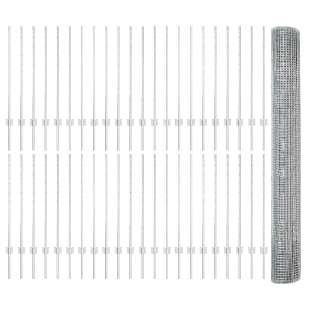 Svejsede trådhegn med stolper 100 x 1 m Galvaniseret stål Sølv