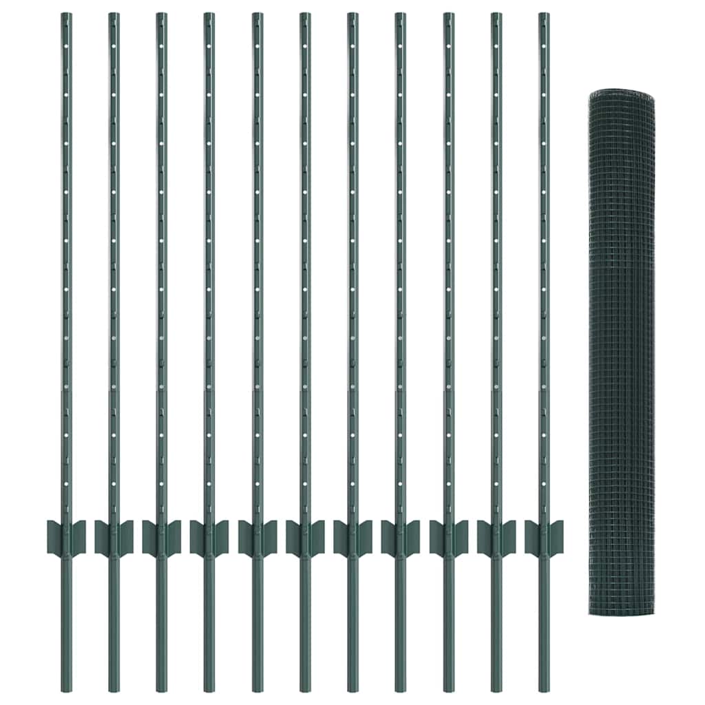 Svejsede trådhegn med stolper 25 x 1 m Galvaniseret stål Grøn