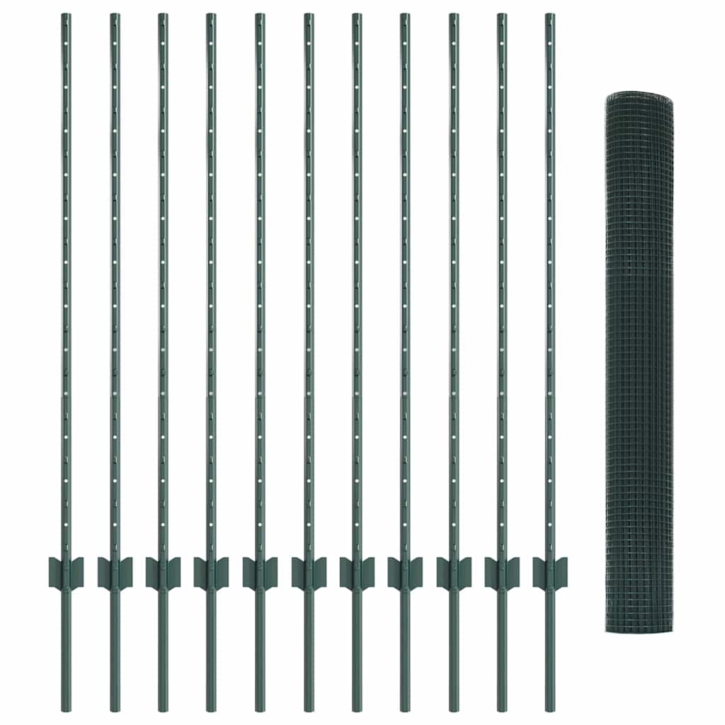 Svejsede trådhegn med stolper 25 x 1,2 m PVC-belagt stål Grøn