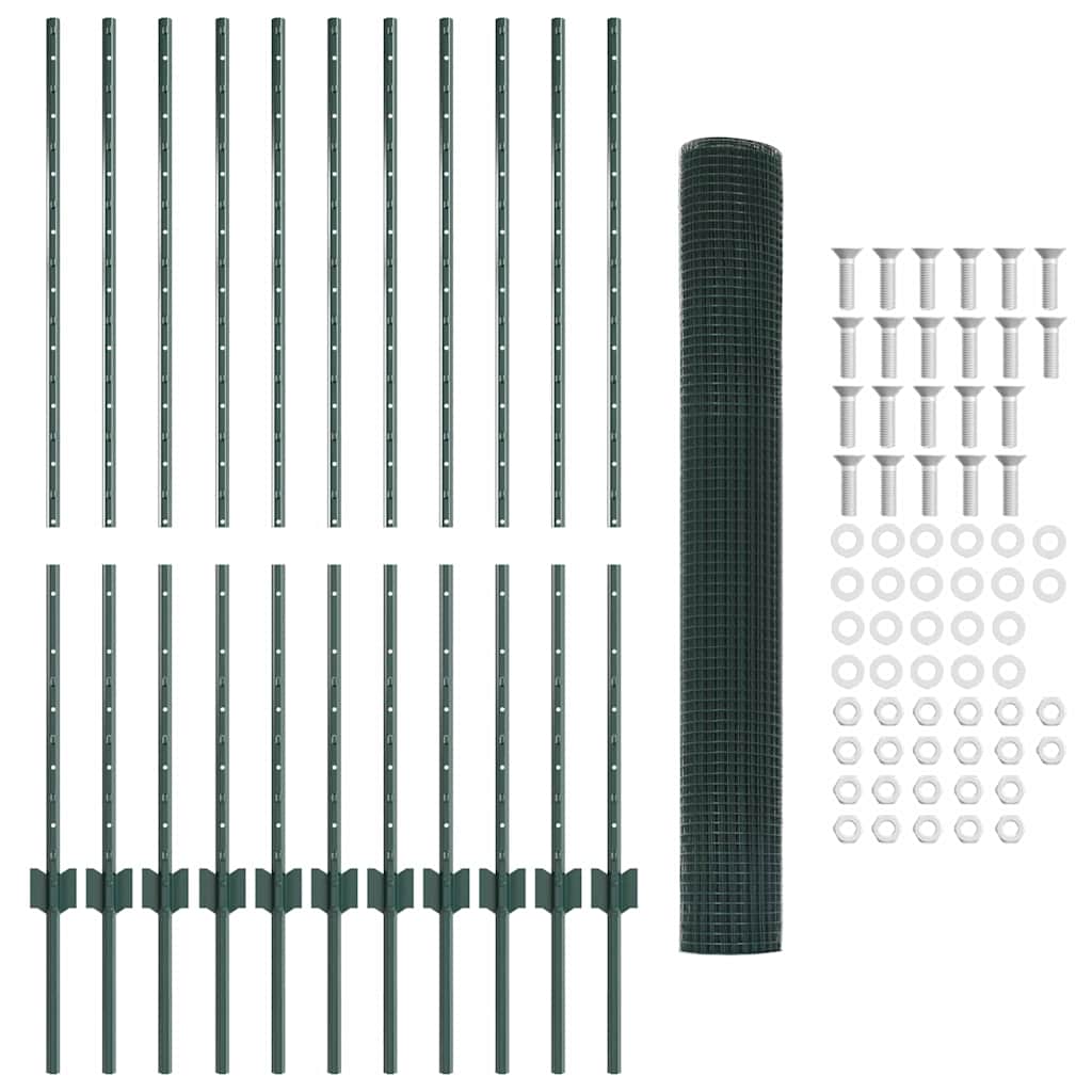 Svejsede trådhegn med stolper 25 x 1,2 m PVC-belagt stål Grøn