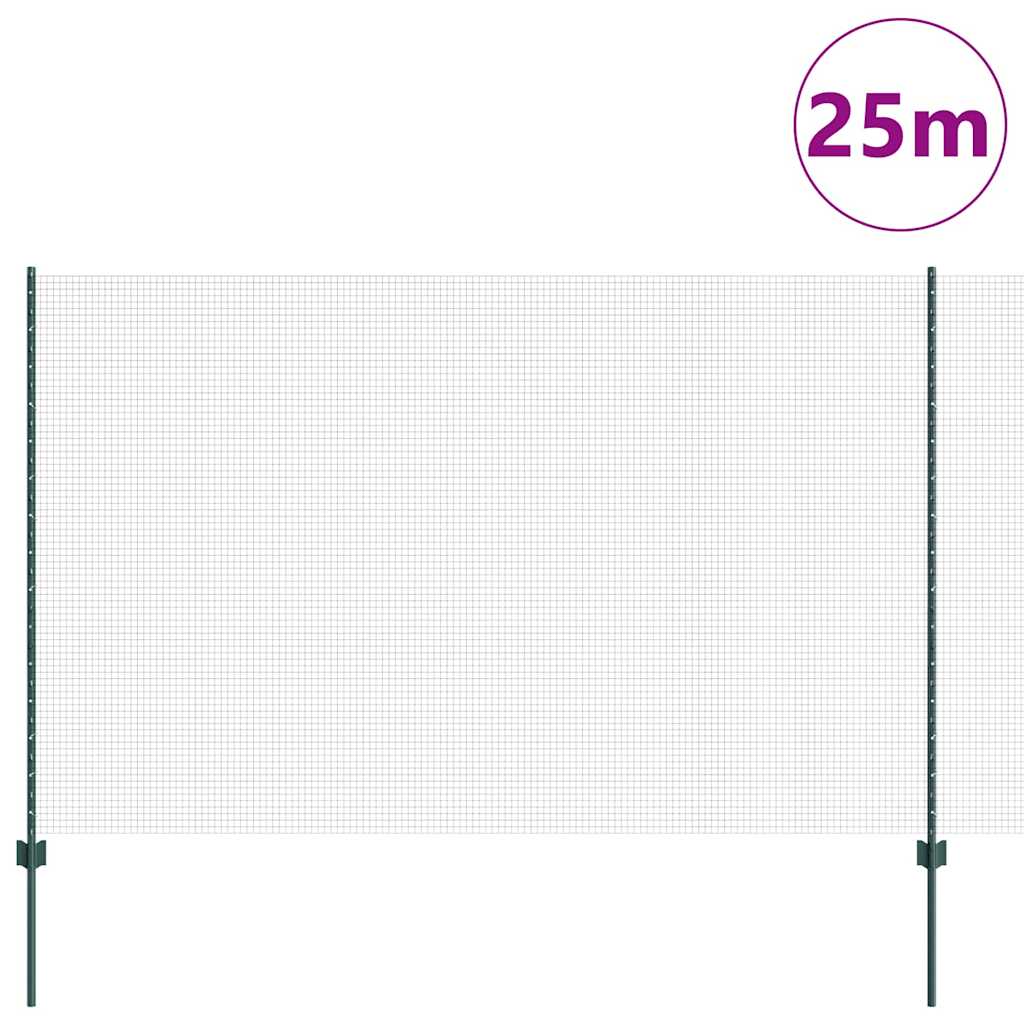 Svejsede trådhegn med stolper 25 x 1,6 m PVC-belagt stål Grøn