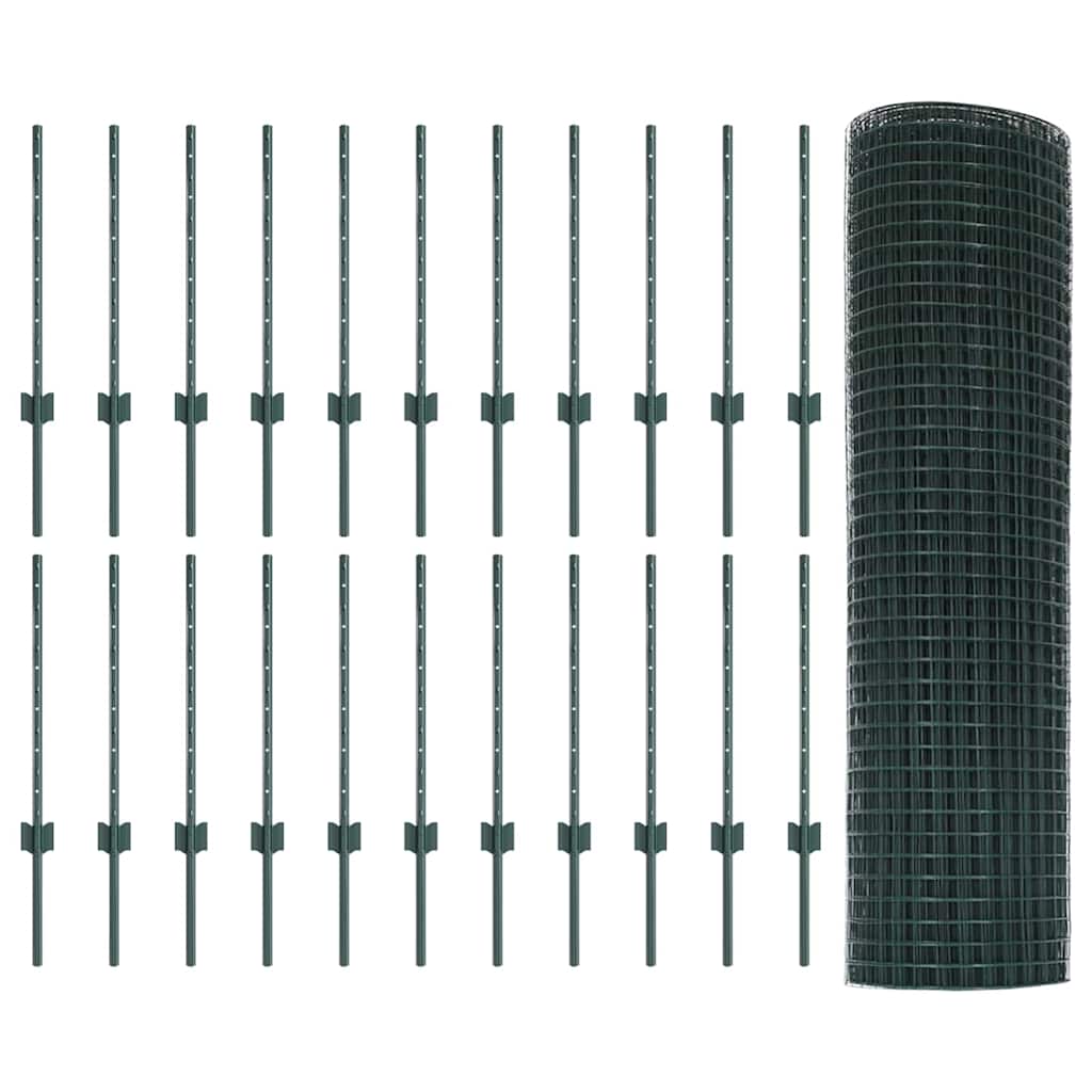 Svejsede trådhegn med stolper 50 x 0,5 m PVC-belagt stål Grøn