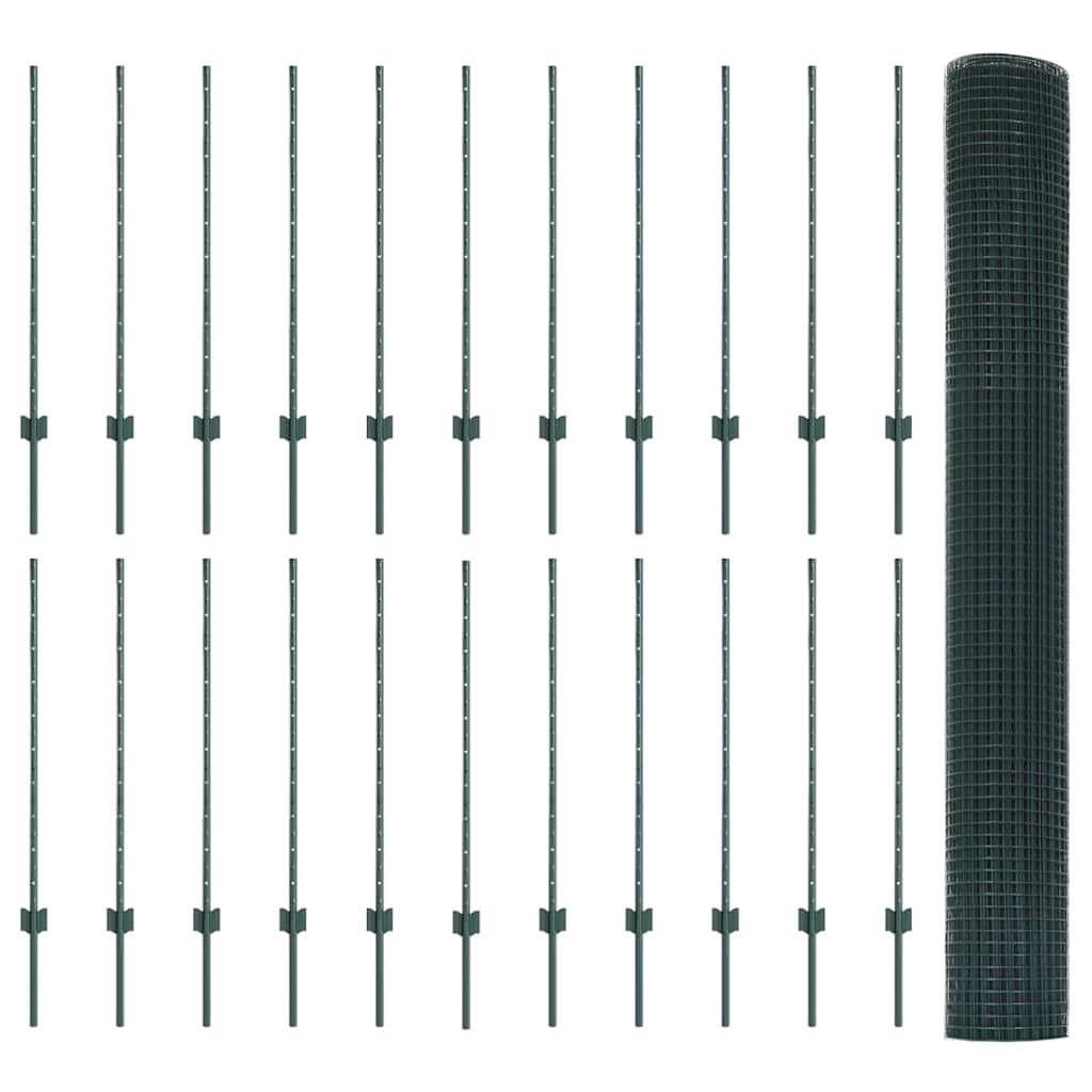 Svejsede trådhegn med stolper 50 x 1 m PVC-belagt stål Grøn