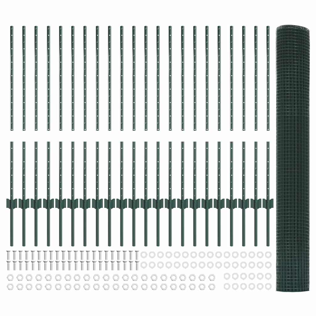 Svejsede trådhegn med stolper 50 x 1 m PVC-belagt stål Grøn