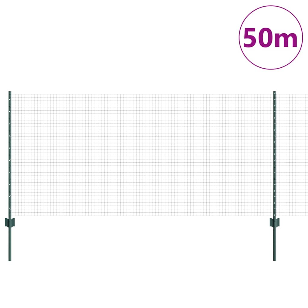 Svejsede trådhegn med stolper 50 x 1 m PVC-belagt stål Grøn