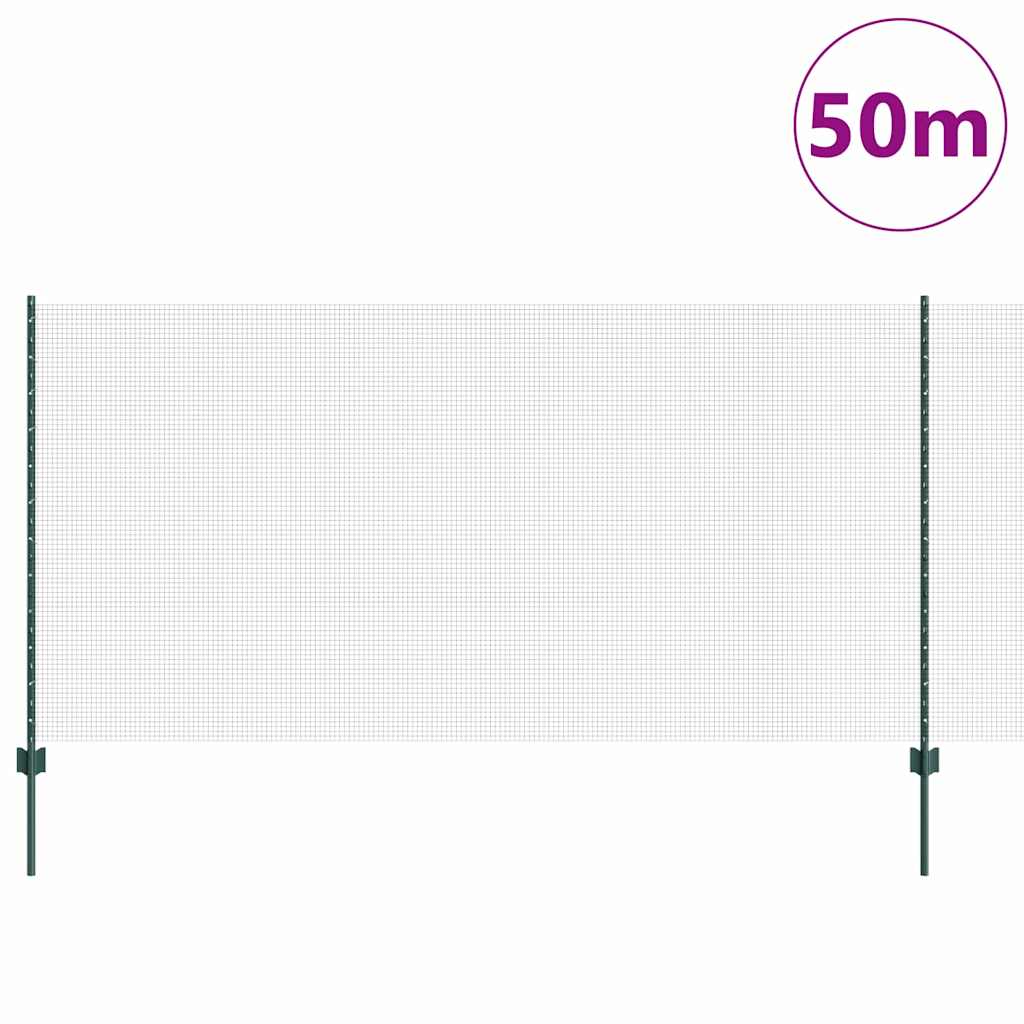 Svejsede trådhegn med stolper 50 x 1,2 m PVC-belagt stål Grøn