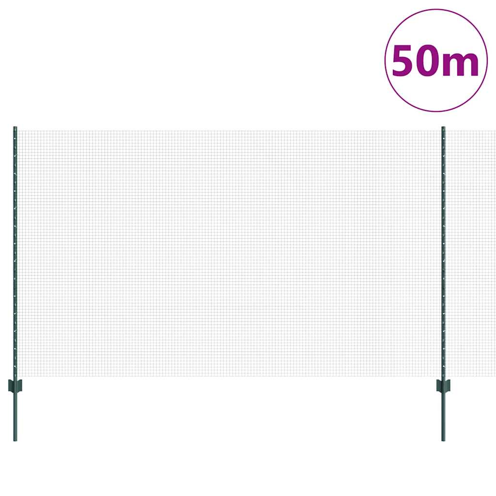 Svejsede trådhegn med stolper 50 x 1,4 m PVC-belagt stål Grøn