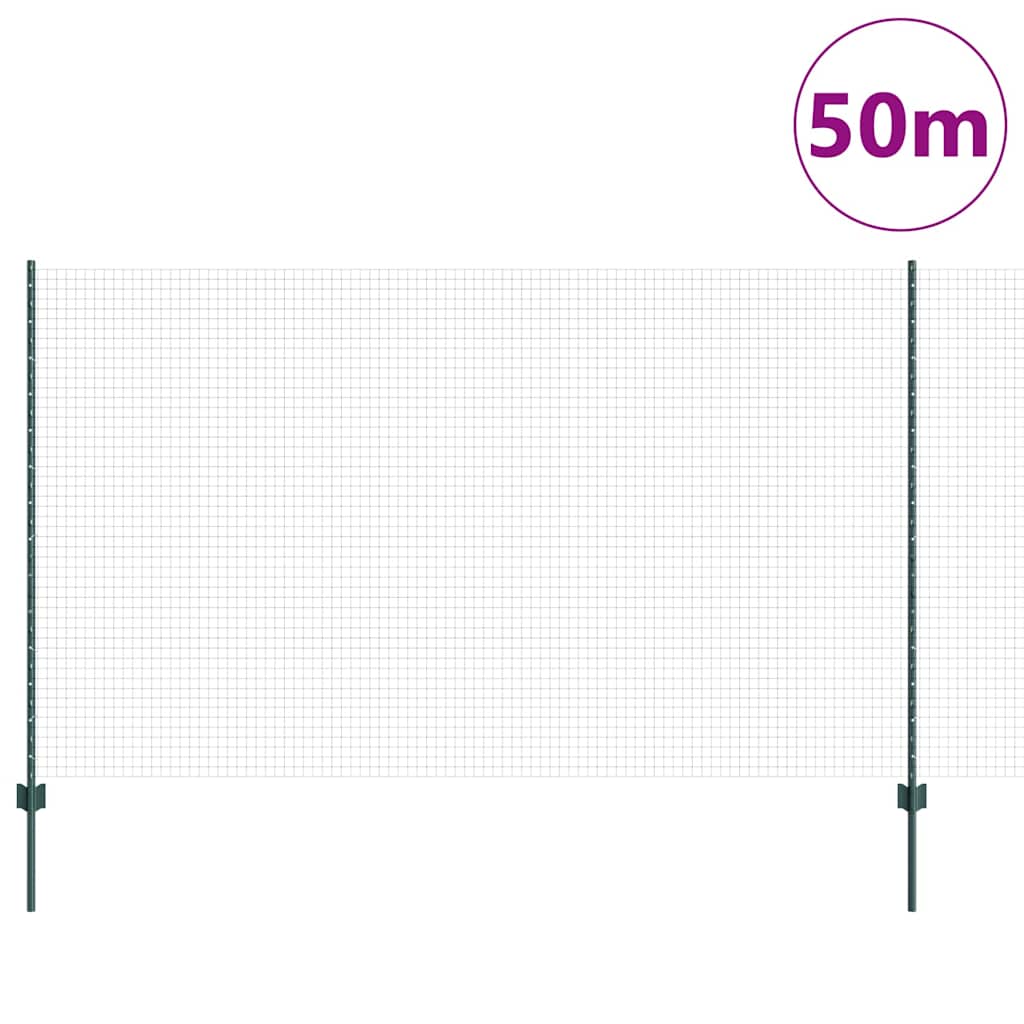 Svejsede trådhegn med stolper 50 x 1,4 m PVC-belagt stål Grøn