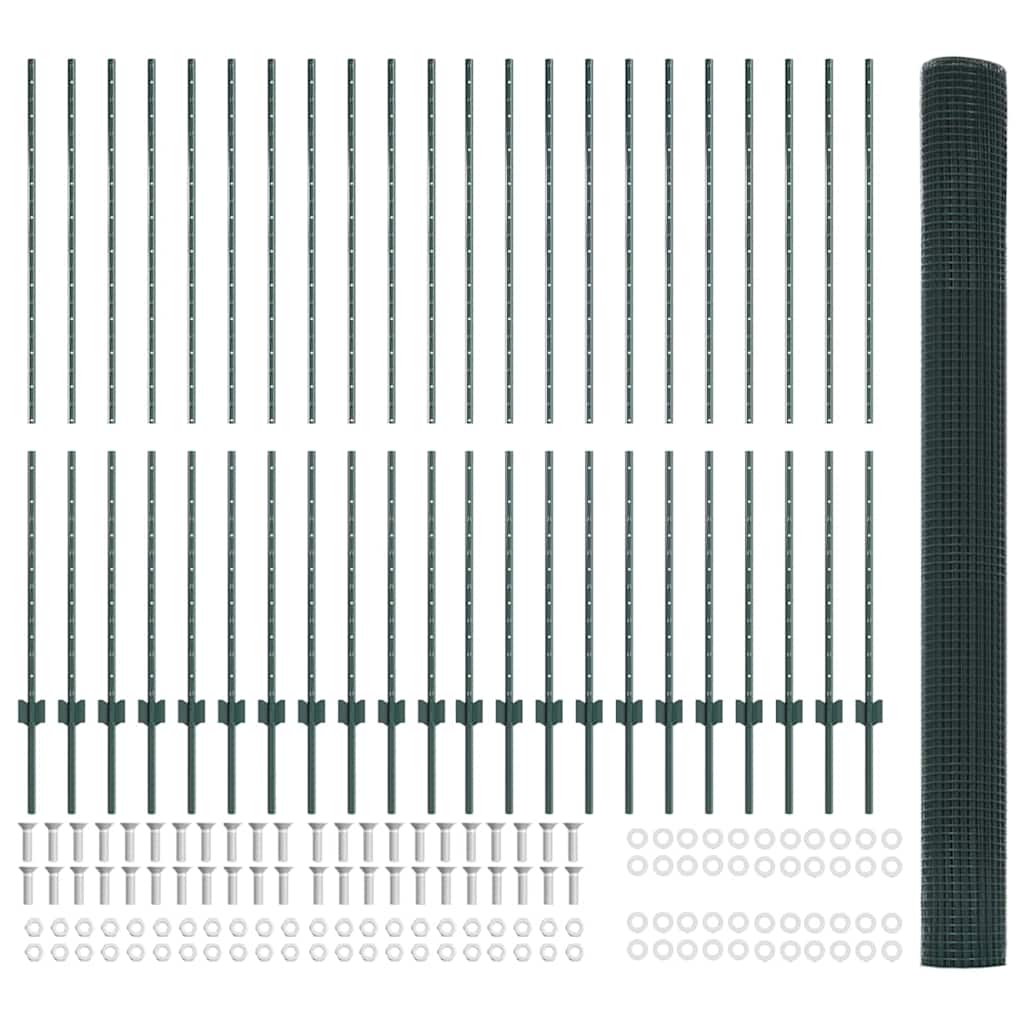 Svejsede trådhegn med stolper 50 x 1,5 m PVC-belagt stål Grøn