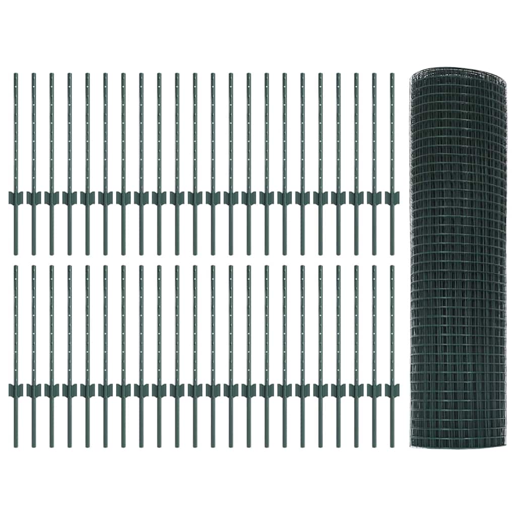 Svejsede trådhegn med stolper 100 x 0,5 m PVC-belagt stål Grøn