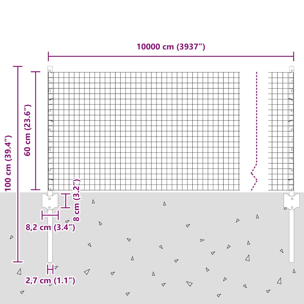 Svejsede trådhegn med stolper 100 x 0,6 m PVC-belagt stål Grøn
