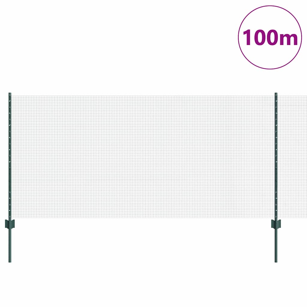 Svejsede trådhegn med stolper 100 x 1 m PVC-belagt stål Grøn