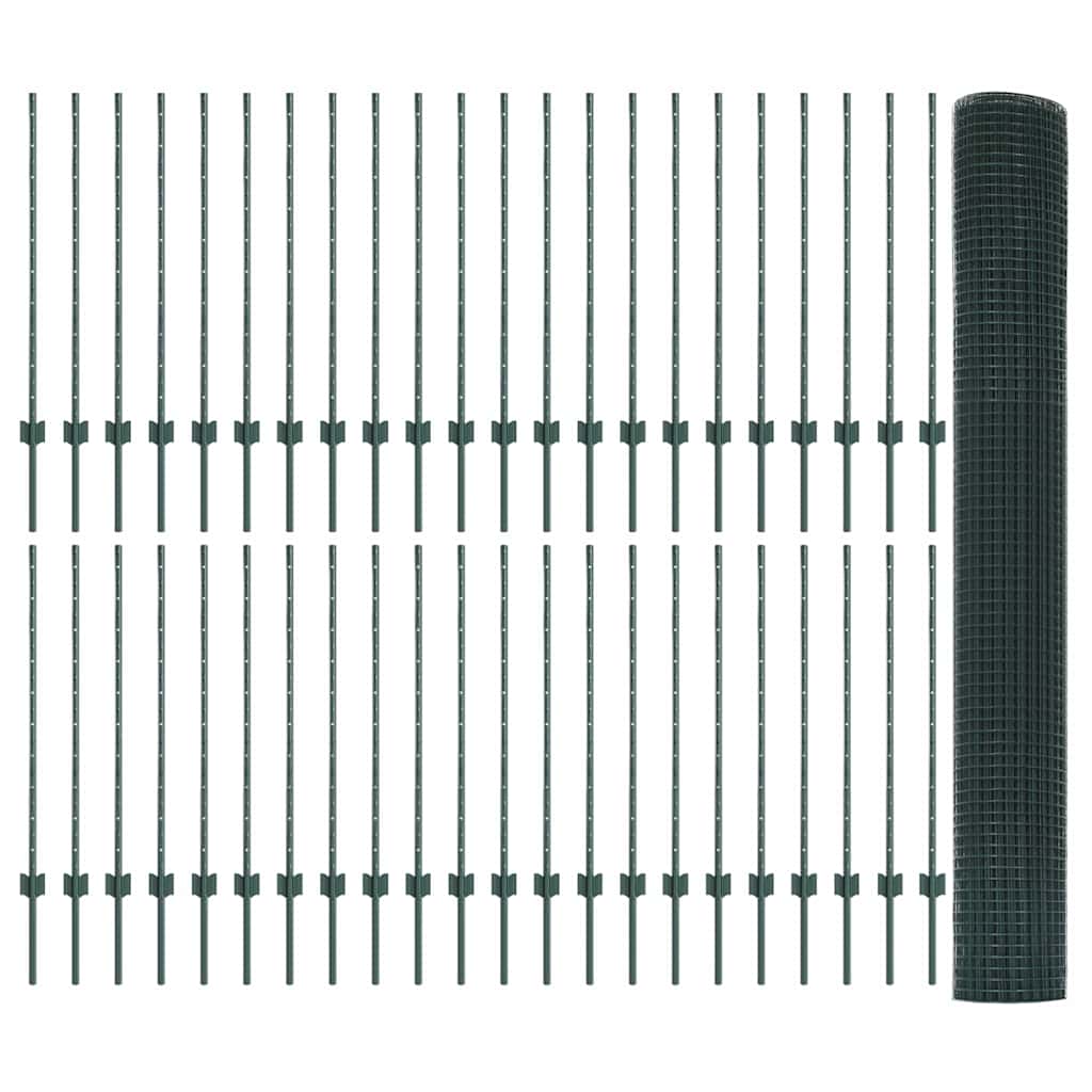 Svejsede trådhegn med stolper 100 x 1 m PVC-belagt stål Grøn