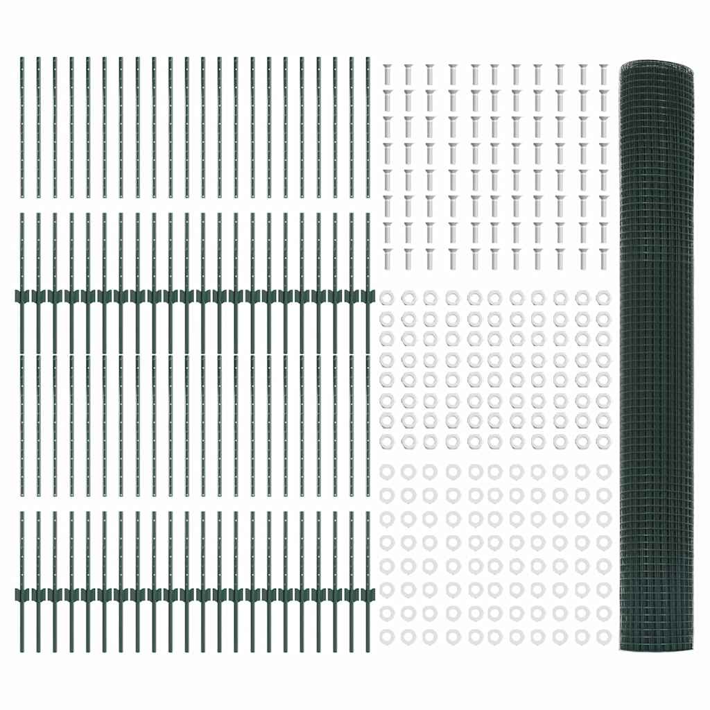 Svejsede trådhegn med stolper 100 x 1 m PVC-belagt stål Grøn