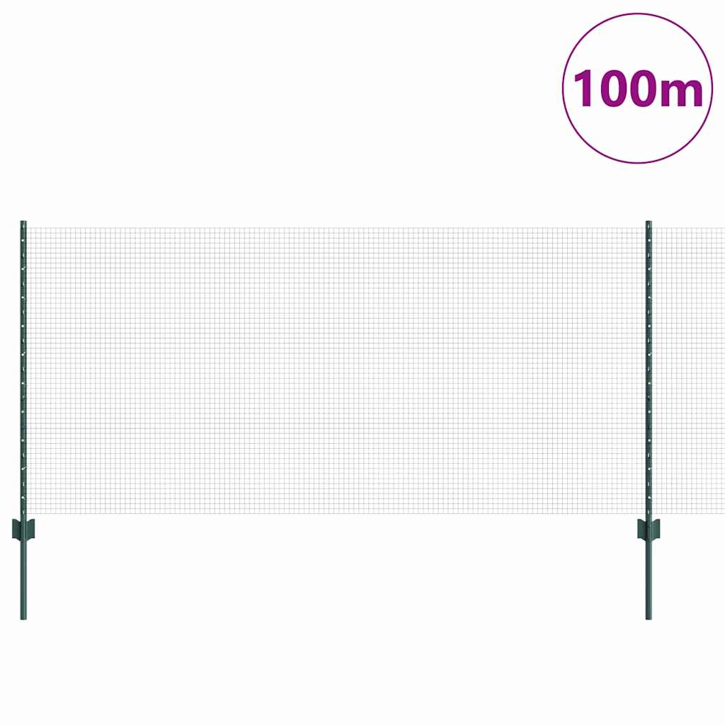 Svejsede trådhegn med stolper 100 x 1 m PVC-belagt stål Grøn