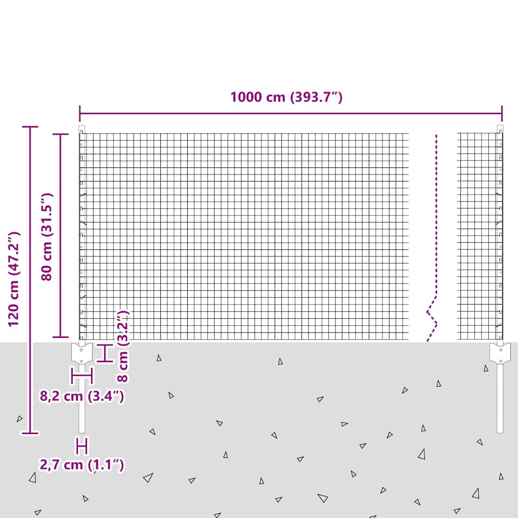 Svejsede trådhegn med stolper 10 x 0,8 m PVC-belagt stål Grå