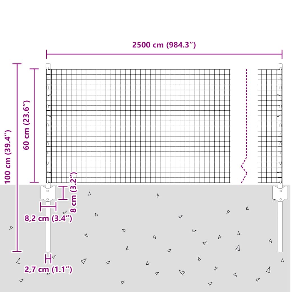 Svejsede trådhegn med stolper 25 x 0,6 m PVC-belagt stål Grå
