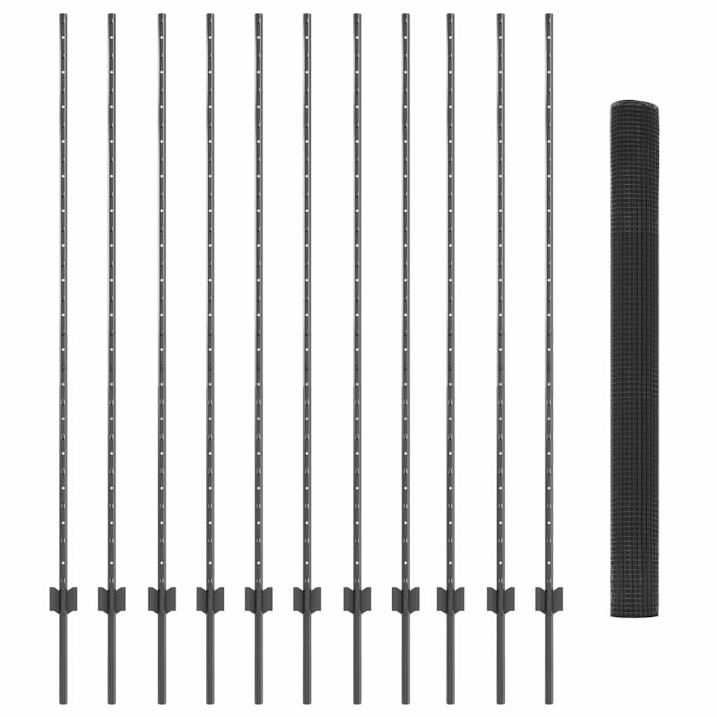 Svejsede trådhegn med stolper 25 x 1,5 m PVC-belagt stål Grå