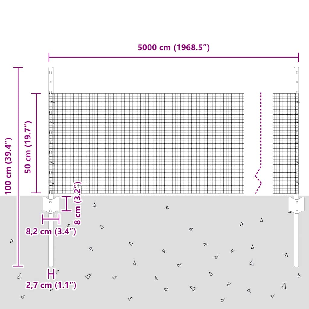 Svejsede trådhegn med stolper 50 x 0,5 m PVC-belagt stål Grå