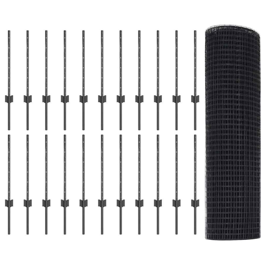 Svejsede trådhegn med stolper 50 x 0,5 m PVC-belagt stål Grå