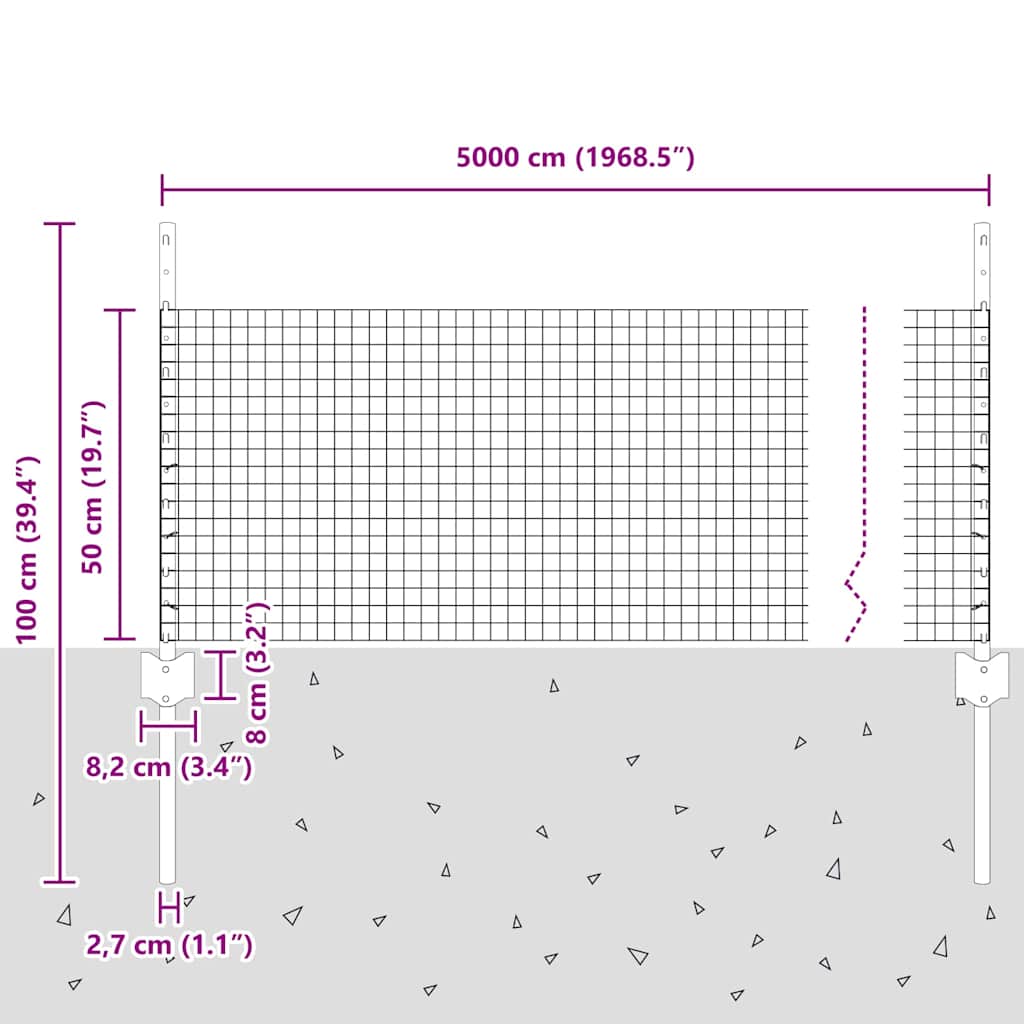 Svejsede trådhegn med stolper 50 x 0,5 m PVC-belagt stål Grå