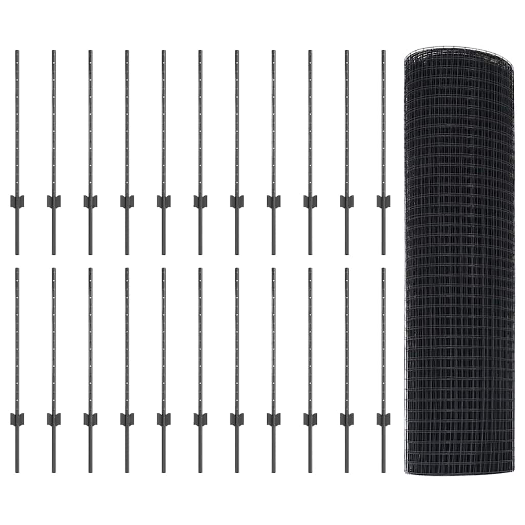 Svejsede trådhegn med stolper 50 x 0,8 m PVC-belagt stål Grå