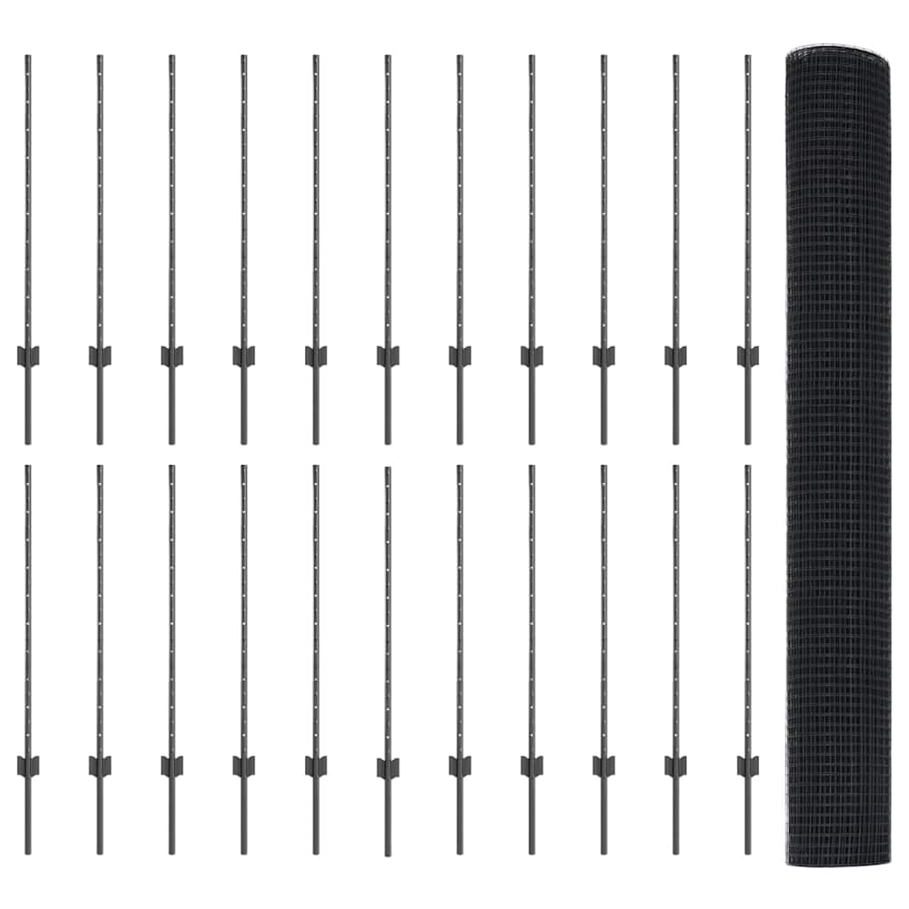Svejsede trådhegn med stolper 50 x 1 m PVC-belagt stål Grå Mesh