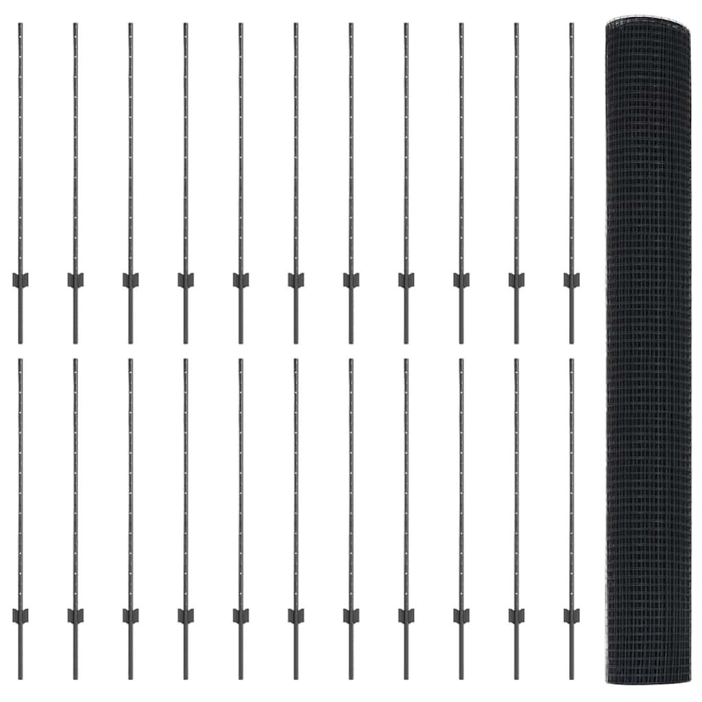 Svejsede trådhegn med stolper 50 x 1,2 m PVC-belagt stål Grå